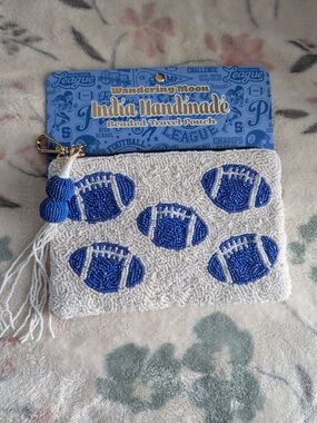 Wandering Moon India Handmade Beaded Travel Pouch with Blue Footballs